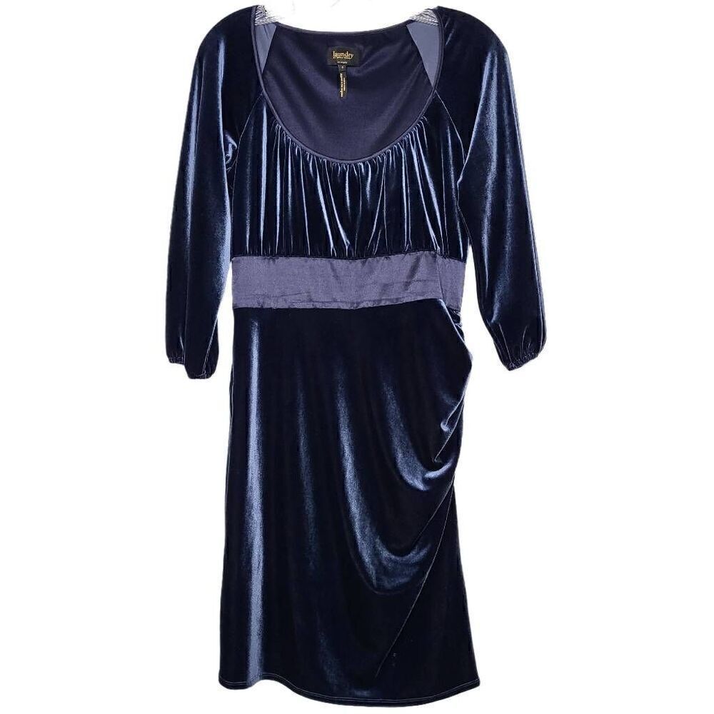 Laundry by Shelli Segal Blue Velvet Side Ruched Dress Size 4